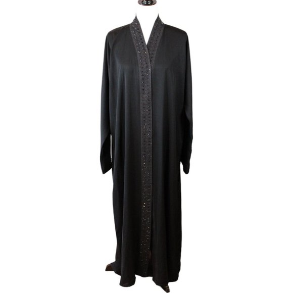 Beaded Kaftan Dress Size M/L Custom Abaya Black Long Sleeve Approx. Formal D199 - Picture 1 of 12